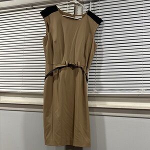 Calvin Klein Collection Tan and Black Midi Dress